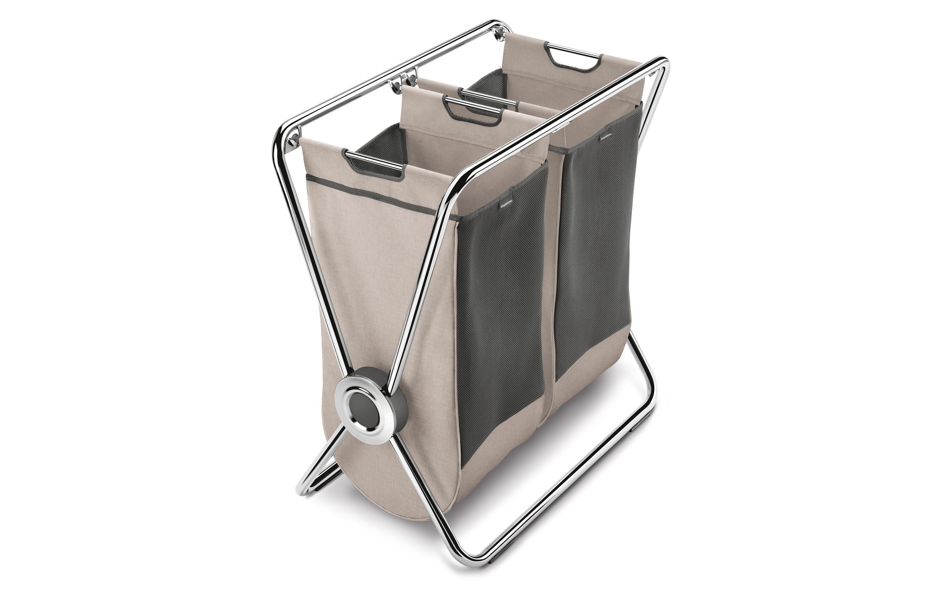 Wäschekorb mit x-Rahmen 2 x 70 l, Beige<br>Wäschesammler