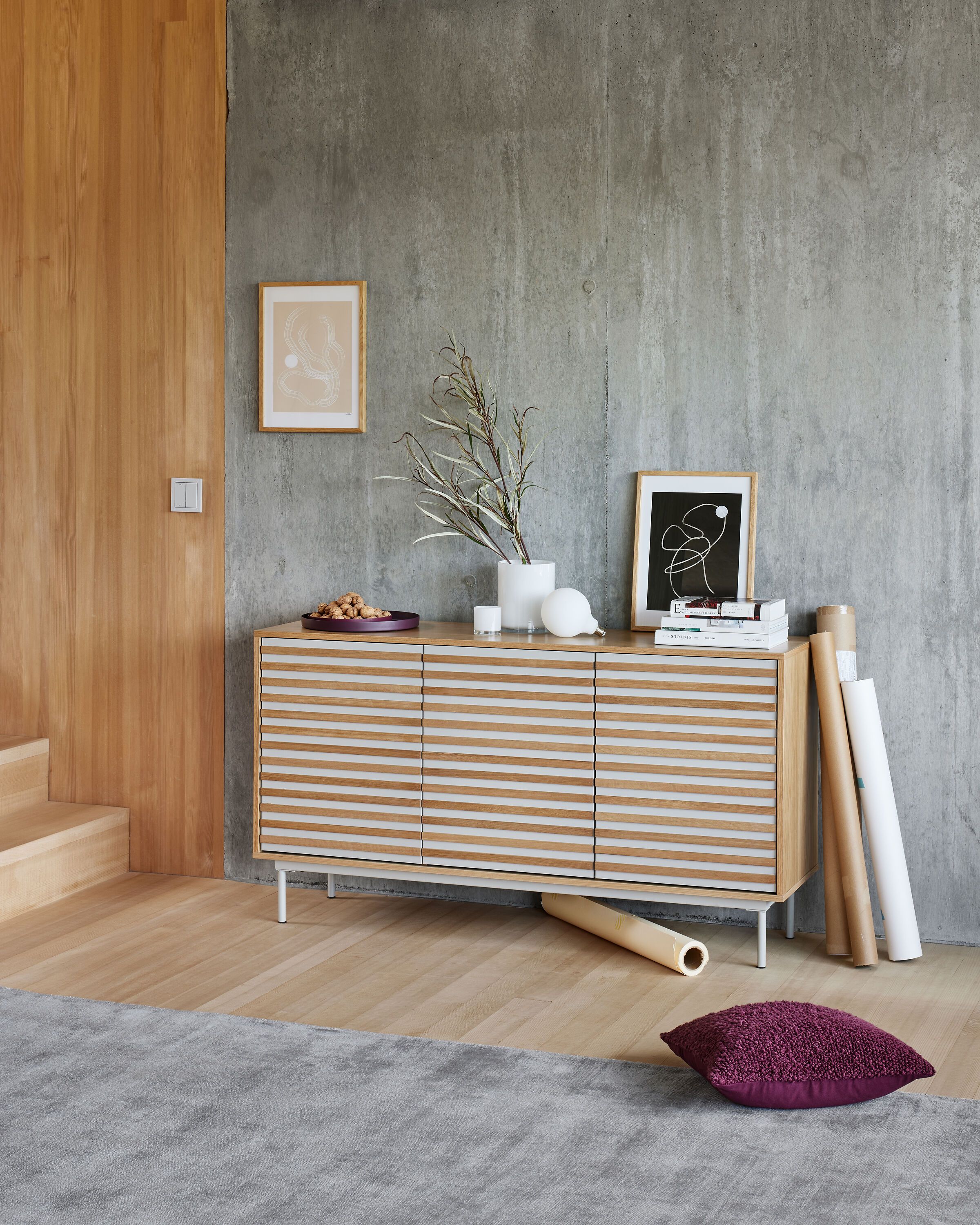 LINE Sideboard - Grau / Braun / B: 140.0 cm x T: 40.0 cm x H: 75.0 cm