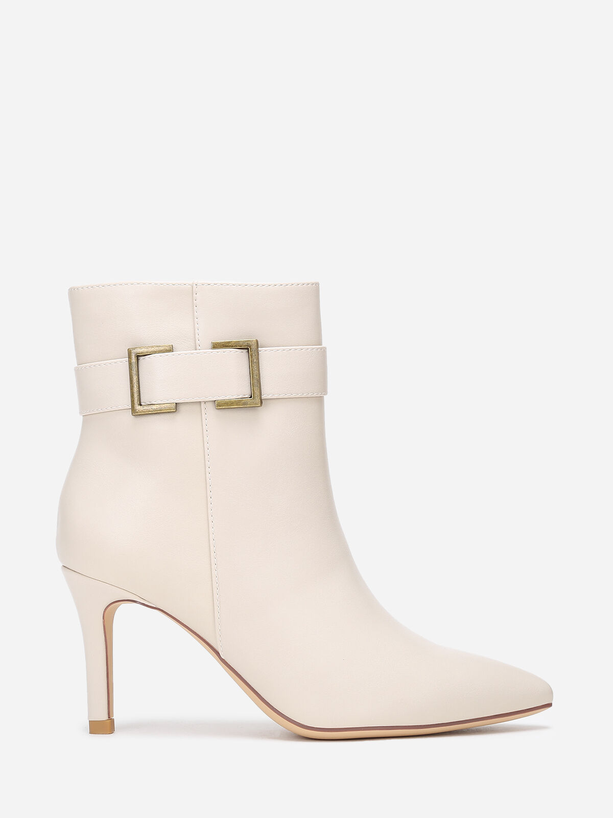 Bottines pointues à boucle métallique- Beige