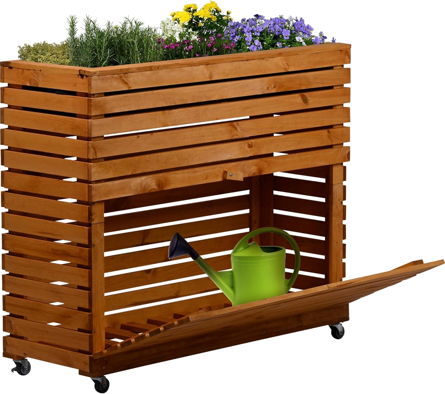 dobar® Großes Hochbeet Rolla aus Massivholz Gr. XL mit Rollen - Erhöhtes Beet mit Staufach - 72 x 32,5 x 78 cm - Braun