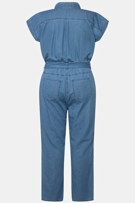 Jeans-Jumpsuit, Hemdkragen, elastische Taille, Halbarm
