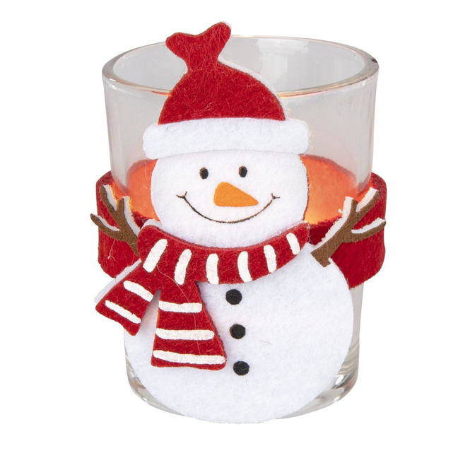 Teelichtglas - Weihnachtsmann - rot/weiß/klar - ca. 4 x 6 cm - 1 Stück