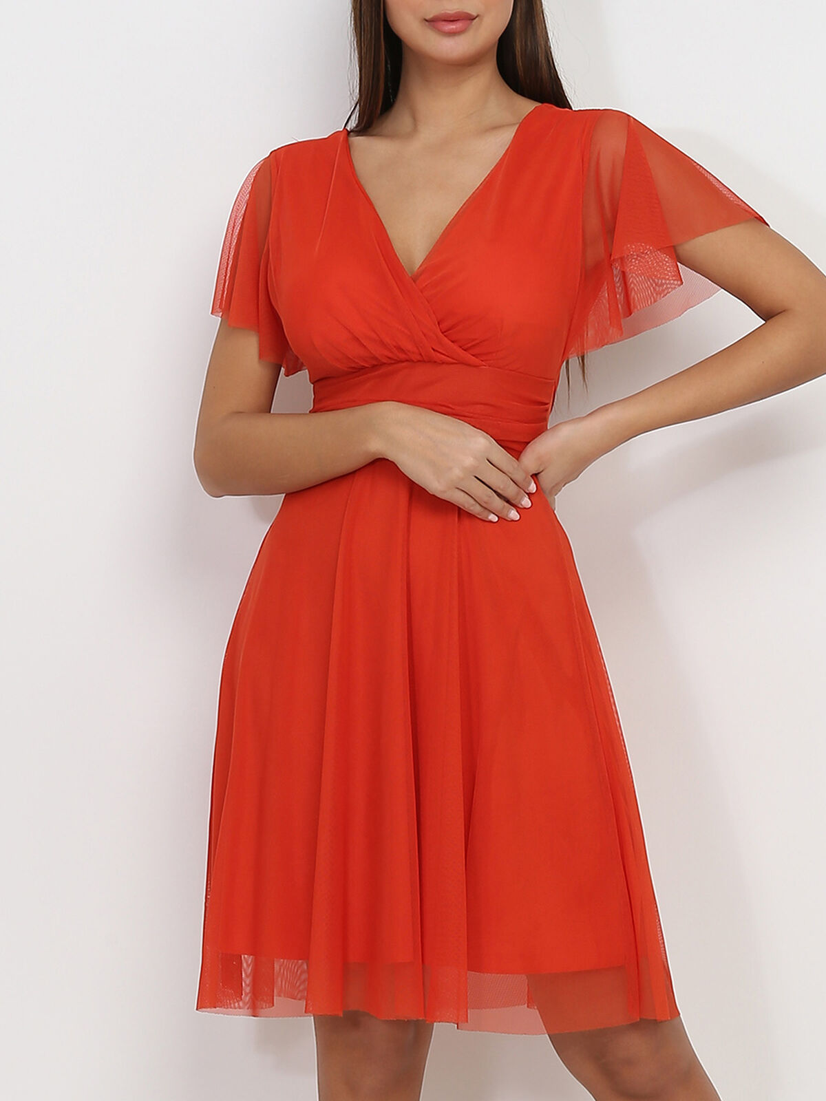 Robe patineuse en tulle ceinturée- orange