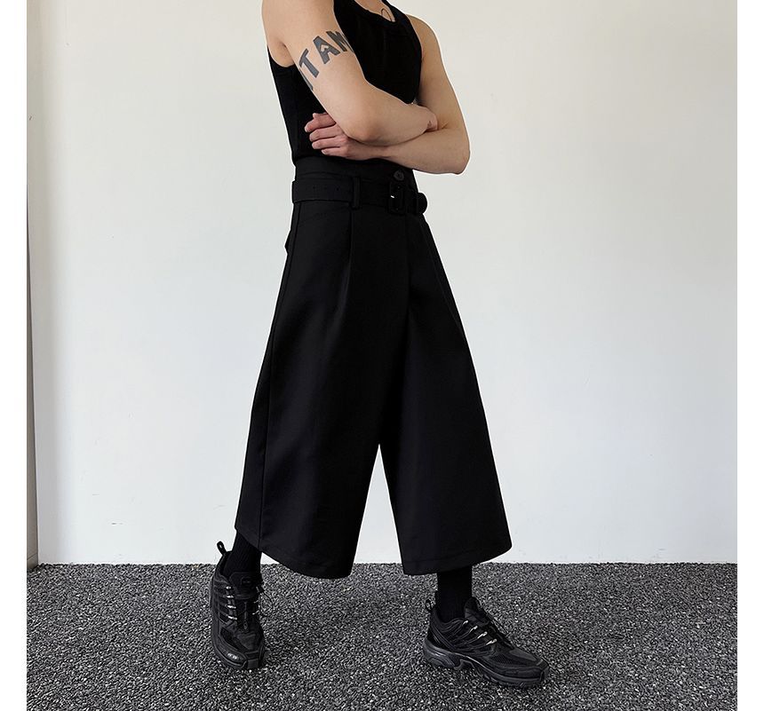 Freehop - Hoge taille, effen, wijde cropped broek