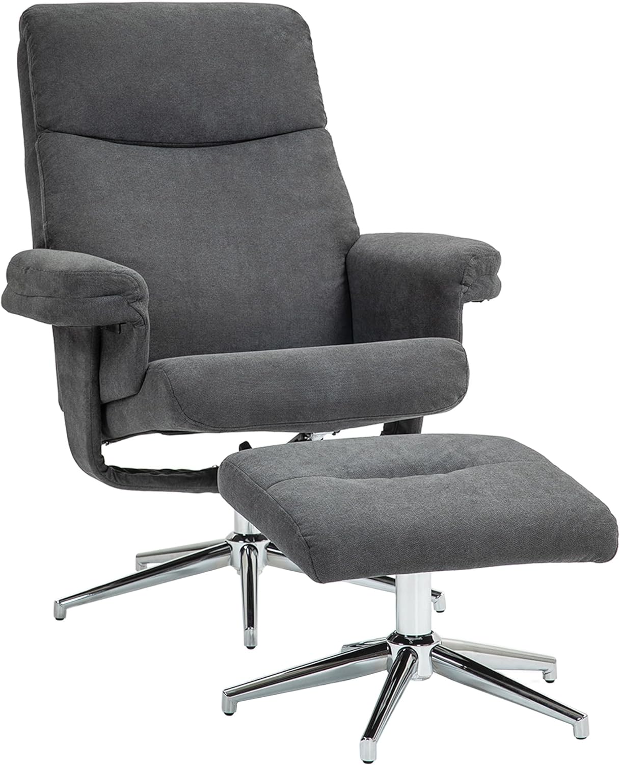 HOMCOM Relaxsessel mit Hocker, Fernsehsessel mit Liegefunktion Polstersessel für Wohnzimmer, Schlafzimmer, Samt, Dunkelgrau