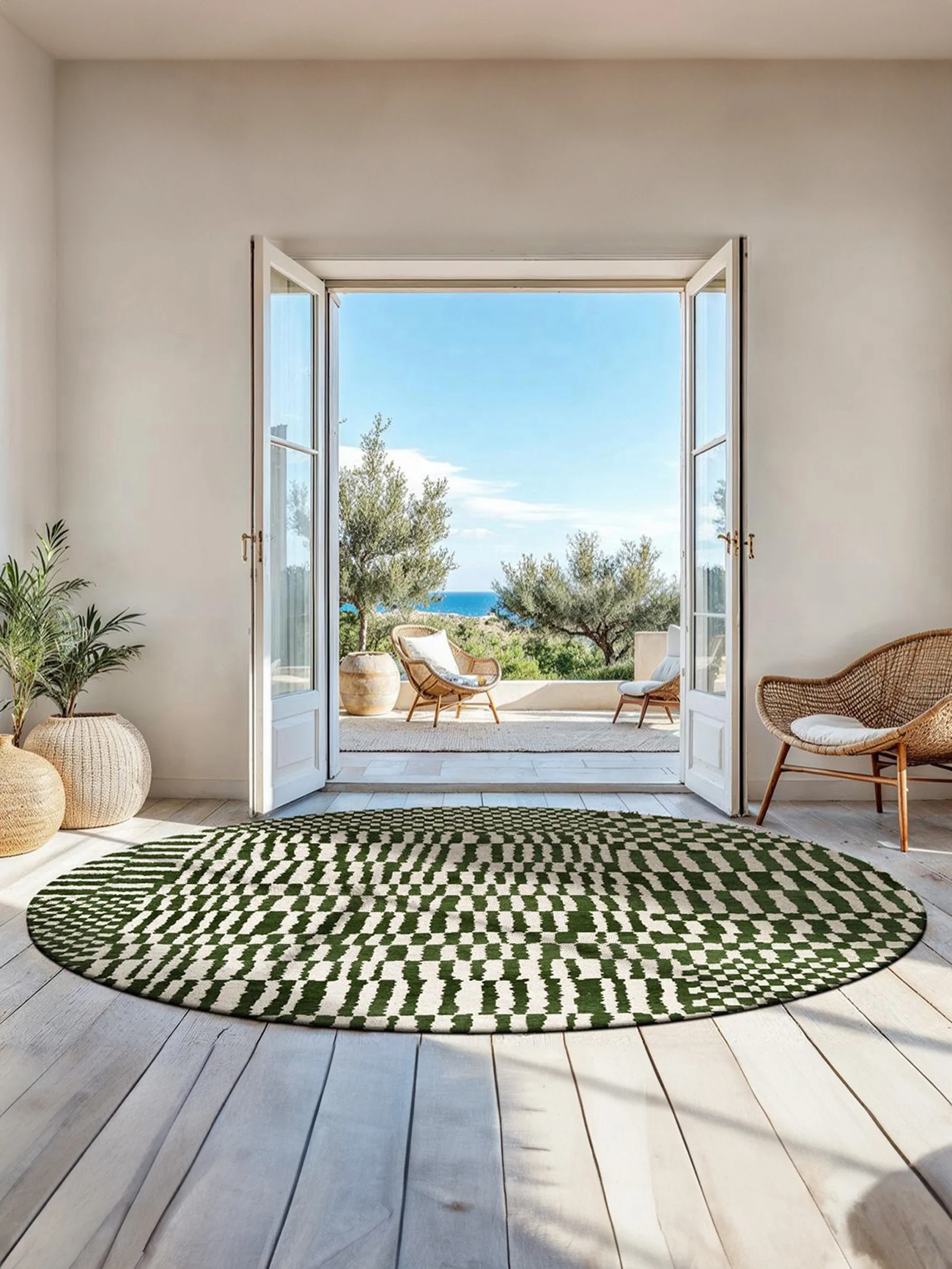 Rond jacquard in- & outdoor vloerkleed Berber, wasbaar