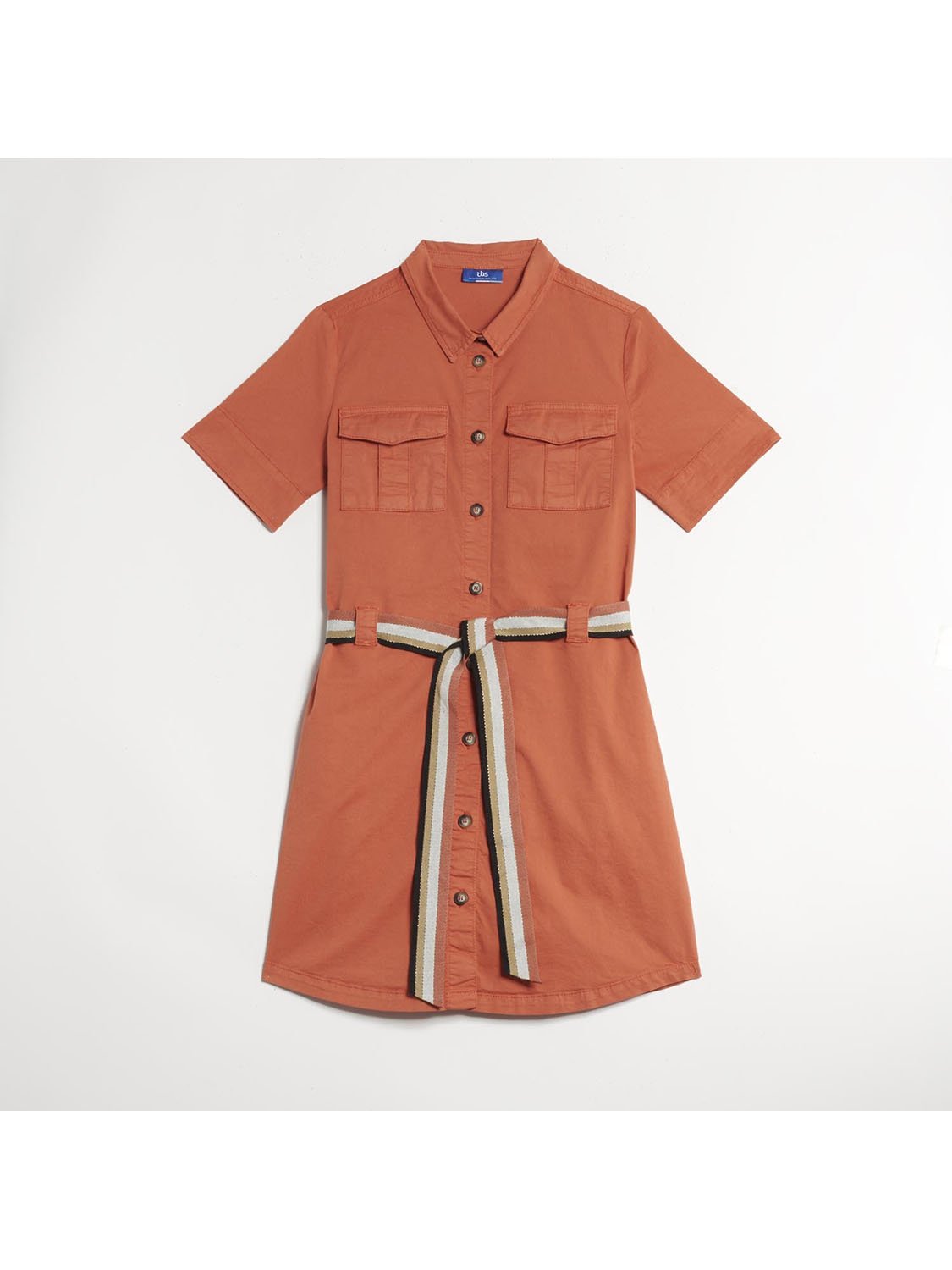 Robe Femme Esprit Saharienne Coton Orange