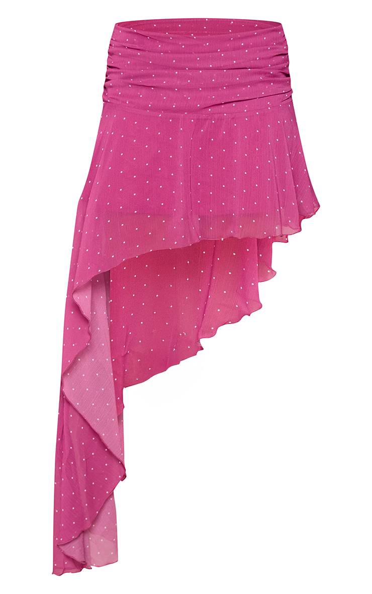 Fuchsia Jupe Maxi Co-ord Asymétrique En Mousseline À Pois