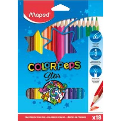 Crayon couleur maped color pep's triangulaire mine tendre résistante sans écharde coloris lumineux étui carton 18u