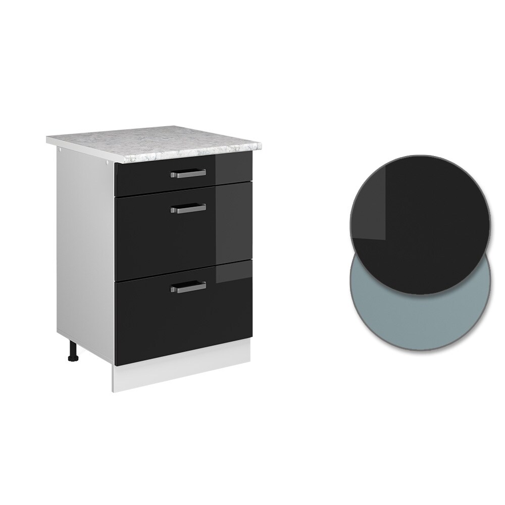 Vicco Schubladenunterschrank Küchenschrank R-Line Solid Weiß Schwarz 60 cm modern Arbeitsplatte