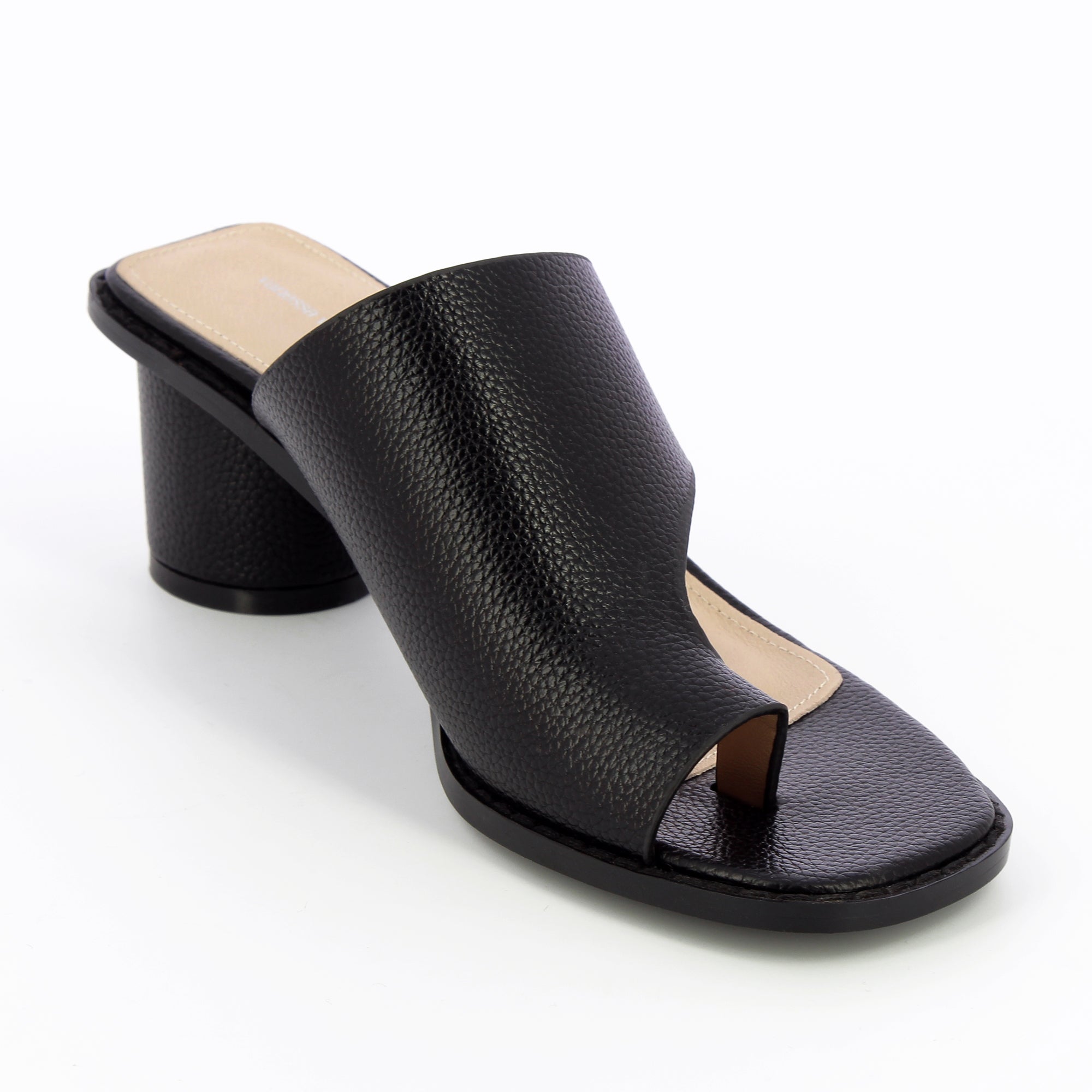 Sandales à talon, Compensées-Mules Cyrielle noires passe-pouce à talon rond