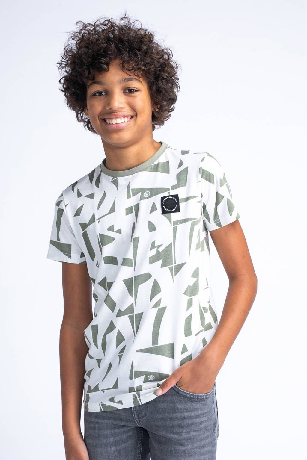 Petrol Industries T-shirt met all over print kaki/wit