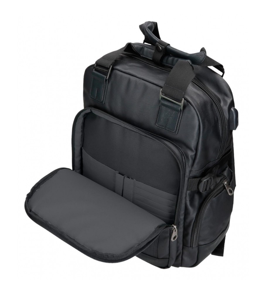 Mochila para laptop Pepe Jeans Hatfield de 15 polegadas, ajustável, preta.