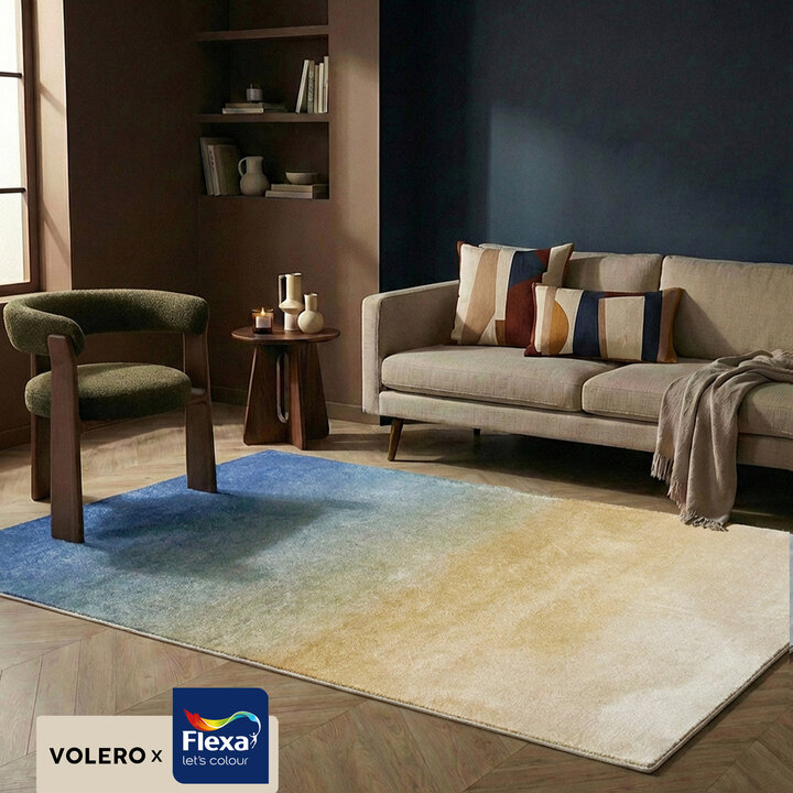 Abstract vloerkleed - Mellow Blauw/Geel