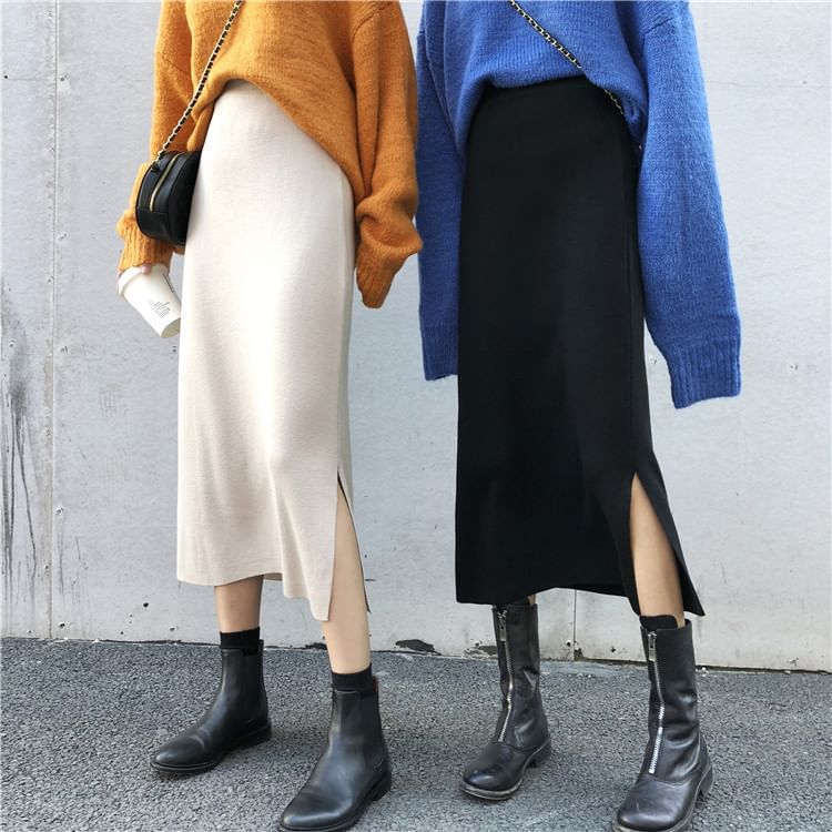 Mikiko - Midi-rok met split en breisel