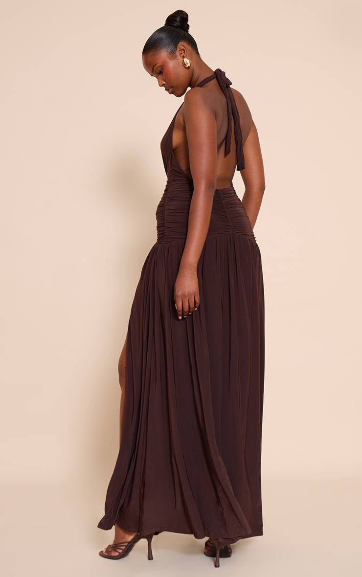 Chocolat Robe Maxi Froncée À Double Couche En Jersey Slinky