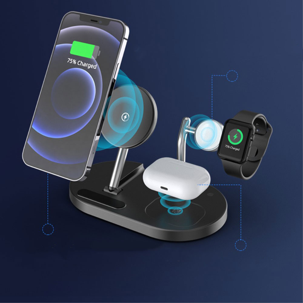 (15W) Faltbare 3in1 MagSafe Qi Wireless Charger Ladegerät für Apple iPhone (Mini/Pro/Max) / Apple Airpods / Apple Watch - Schwarz