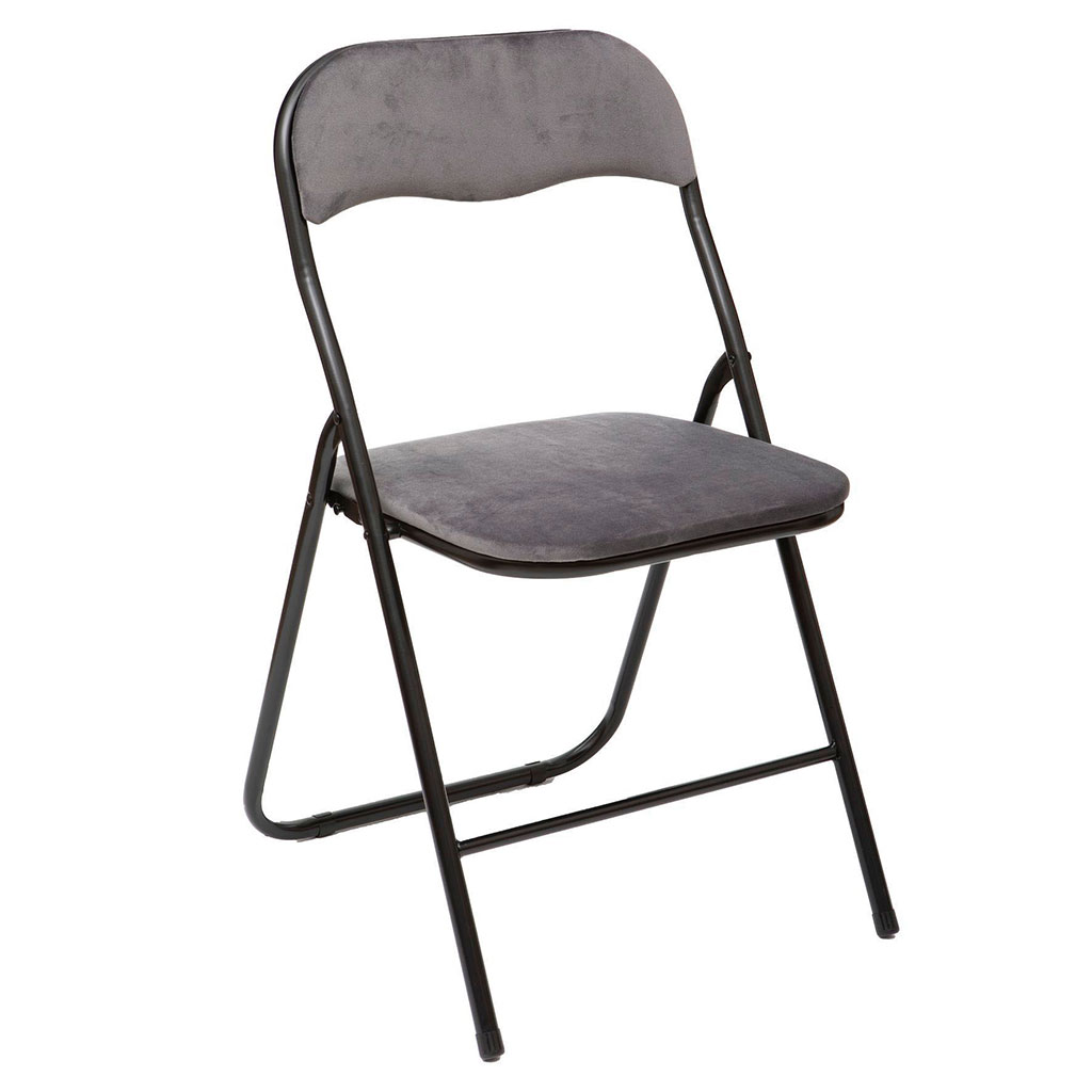 Chaise pliante velours gris 44x45x79cm
