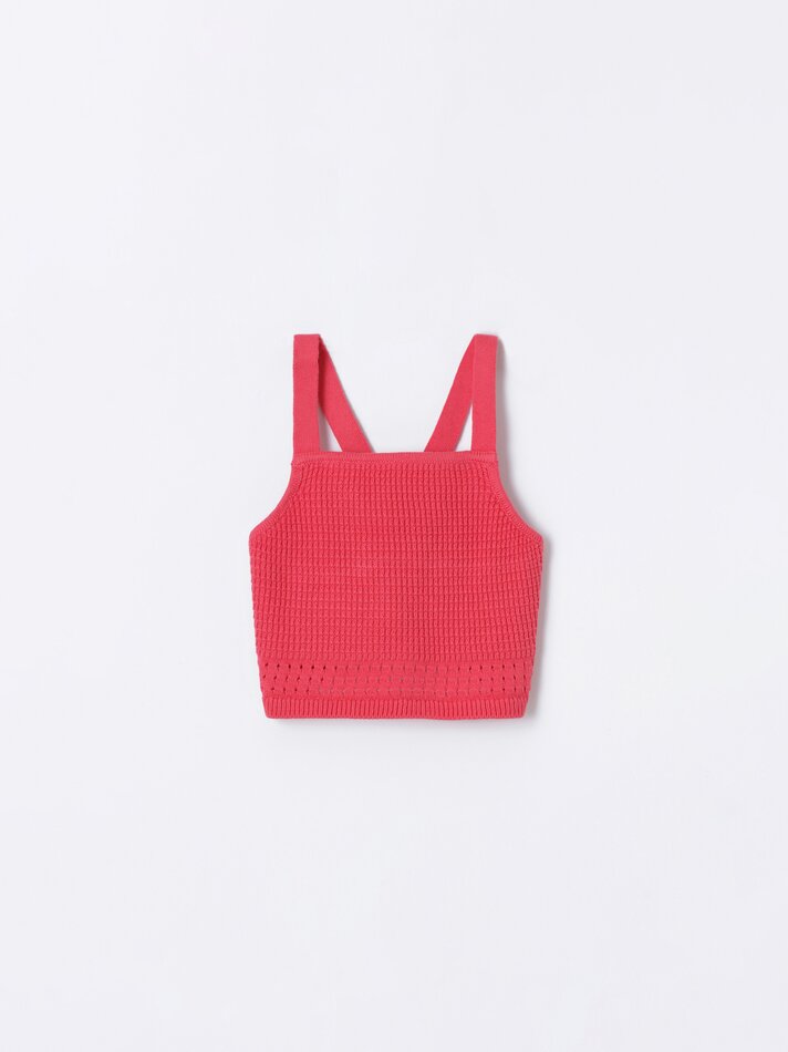 Top de crochê com alças - Vermelho Coral