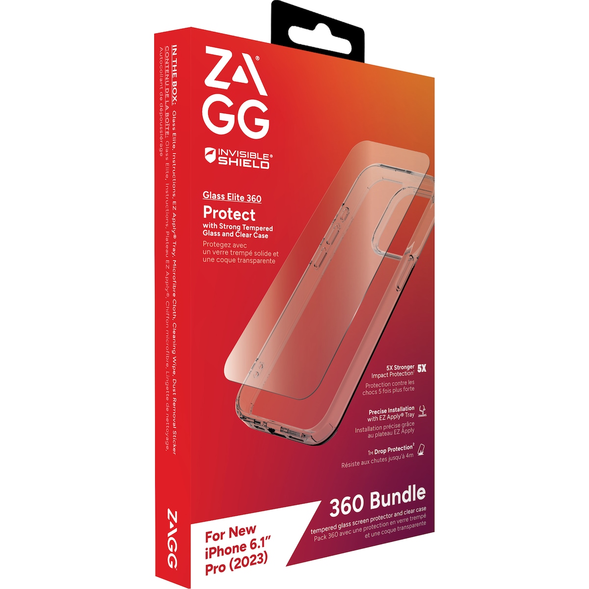 Zagg iPhone 15 Pro Glass Elite 360 deksel og skjermbeskytter (gjennomsiktig)