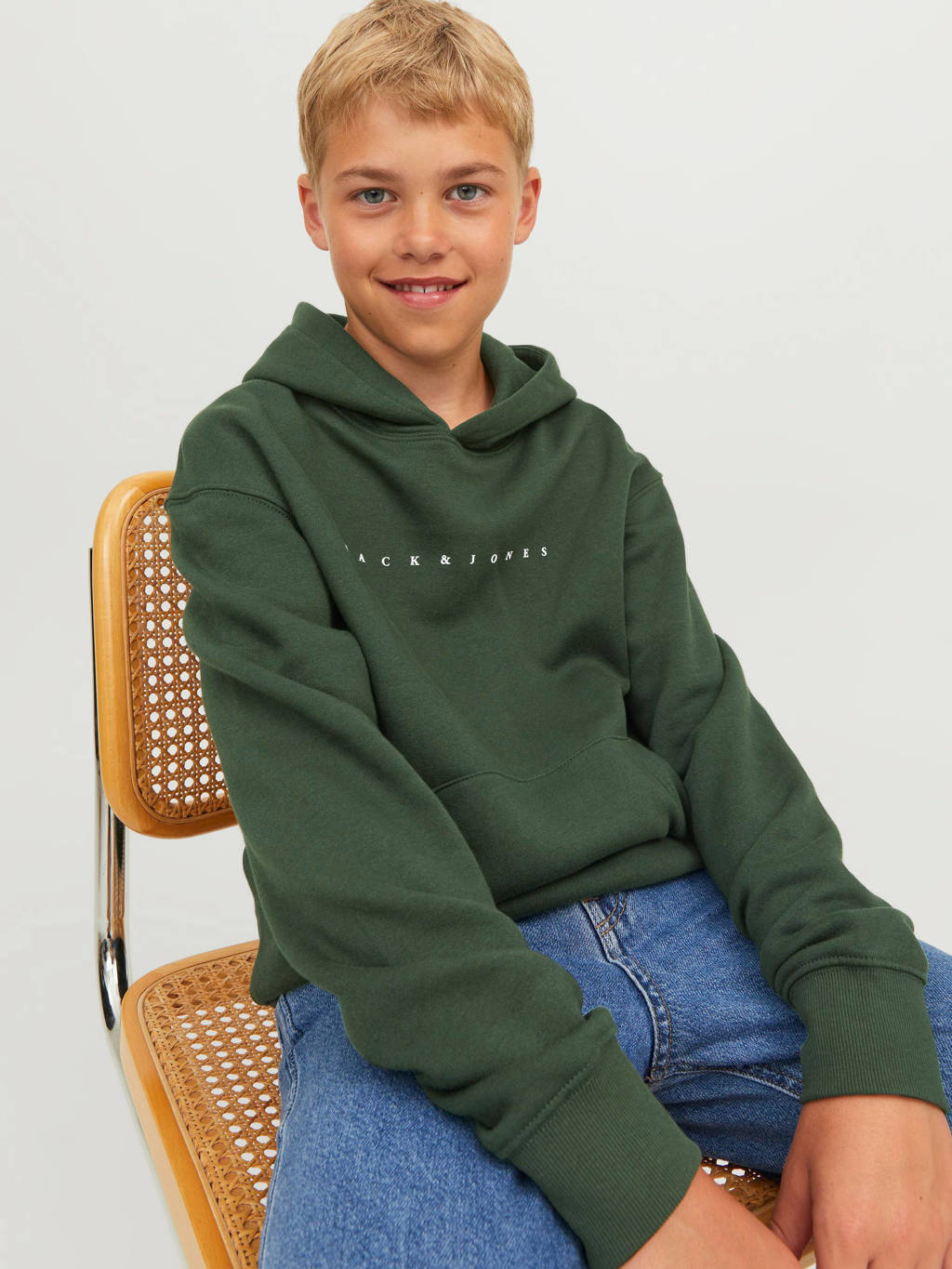 JACK & JONES hoodie JJESTAR met logo donkergroen