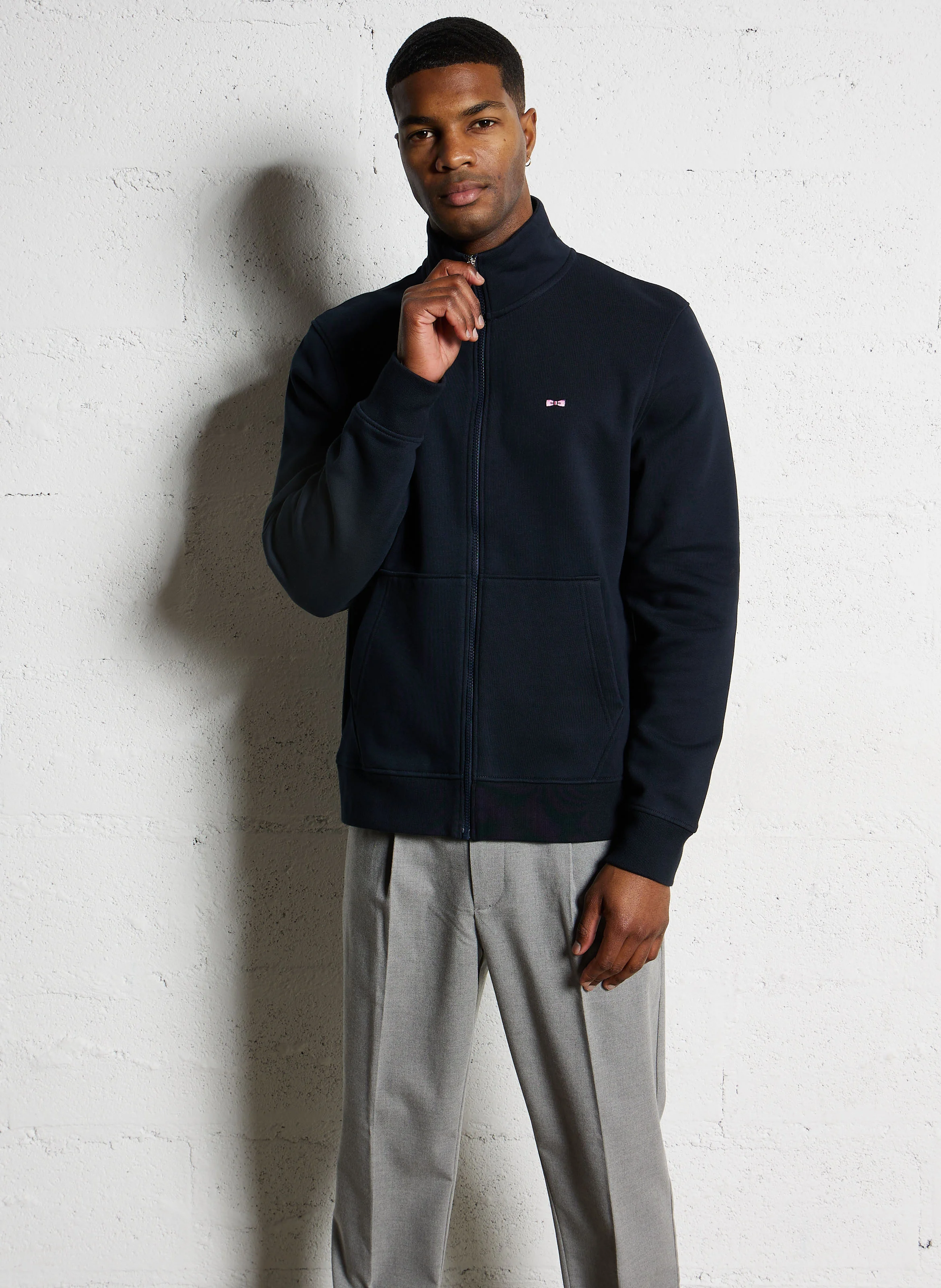 Sweat regular zippé en coton | Bleu