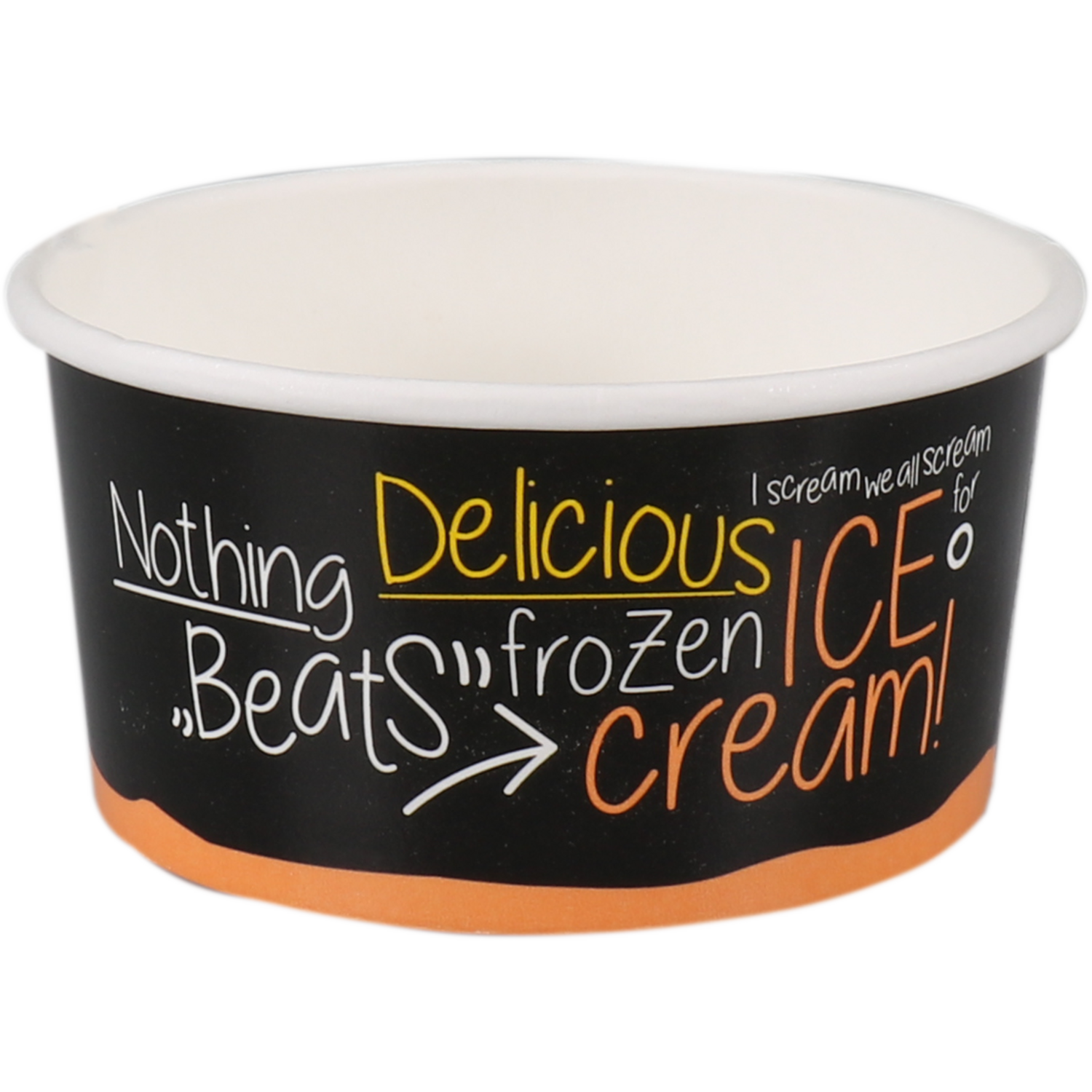 Cup, ijscup, karton + PE, 150ml, 6oz, Ø 96mm, 49mm, zwart/oranje