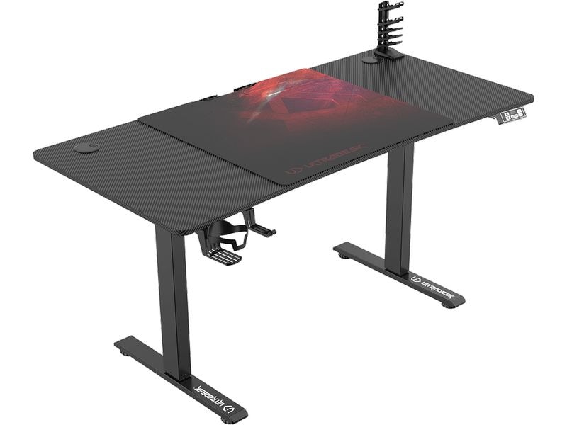Ultradesk Gaming Tisch Level V2 Rot Elektrisch höhenverstellbarer Gaming-Tisch für bis zu zwei Monitore