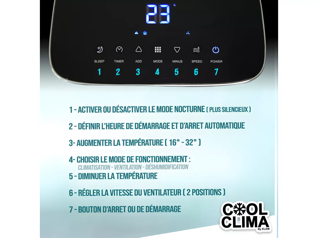Climatiseur mobile 12000BTU - 3.5KW avec télécommande - Cool Clima