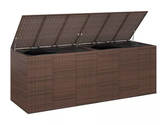 Boîte à coussins jardin Résine tressée 291x100,5x104 cm Marron