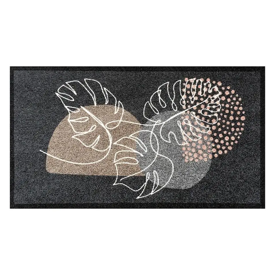 Deurmat Geometric Tropical Leaves Grijs - 66x120 cm