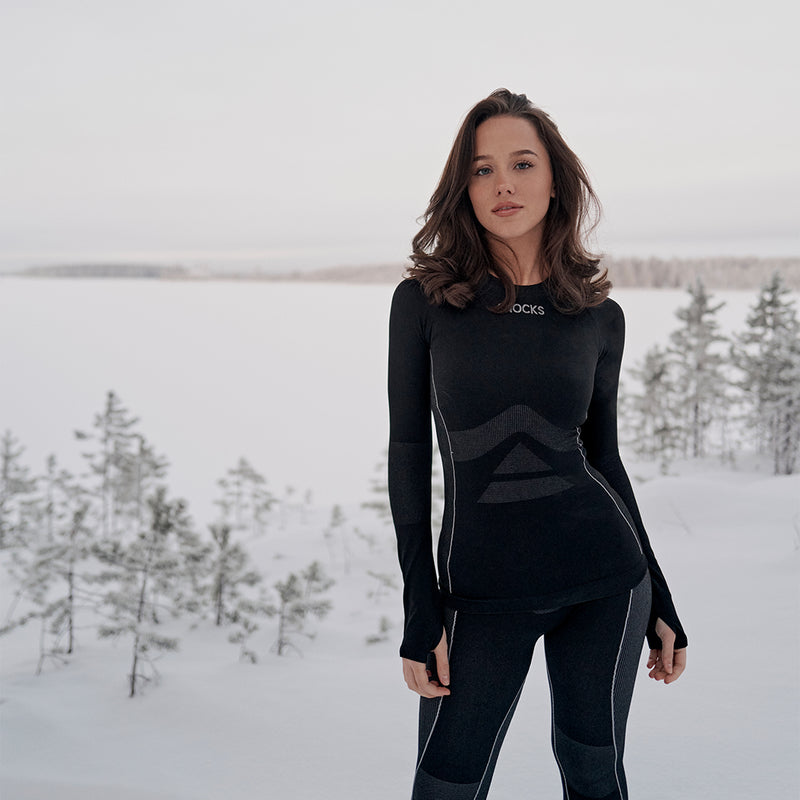 Thermounterwäsche Damen aus recyceltem Polyester Schwarz