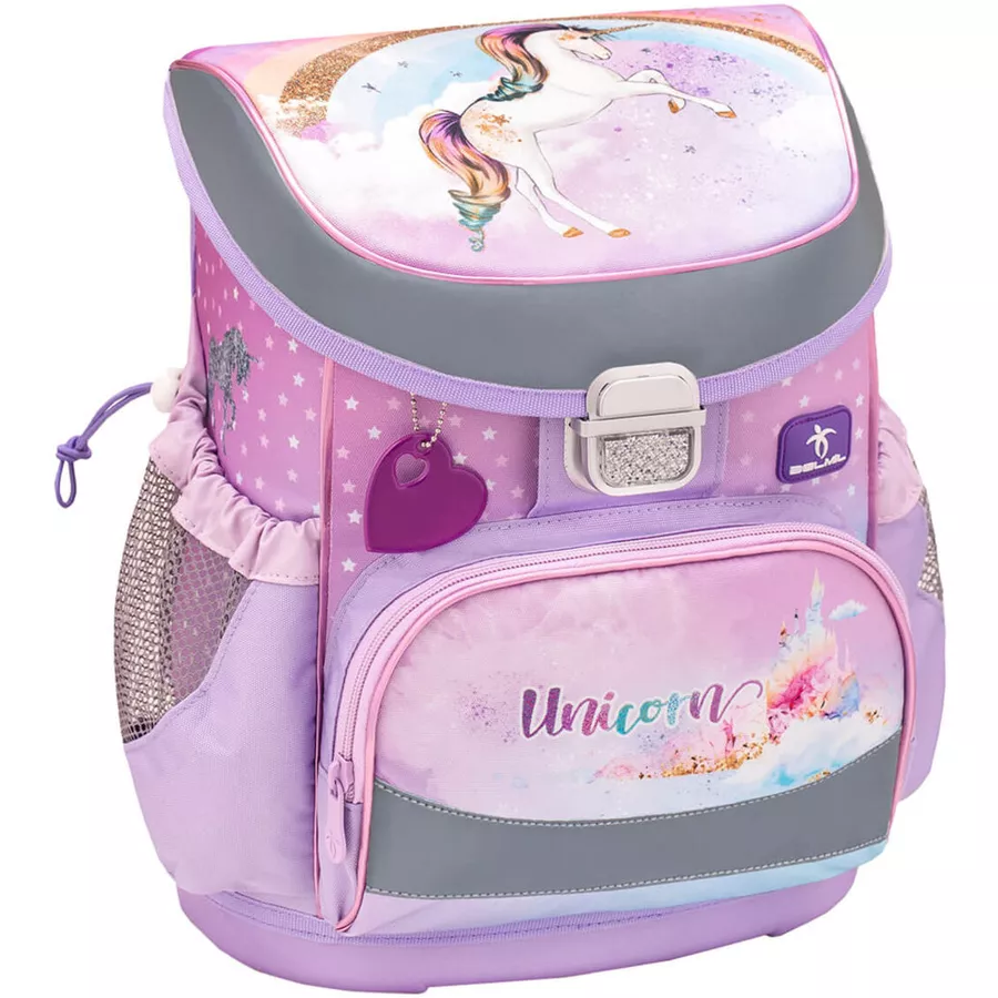 Belmil Schulranzen Mini Fit Schulranzen Set 5-teilig mit Brustgurt Rainbow Unicorn