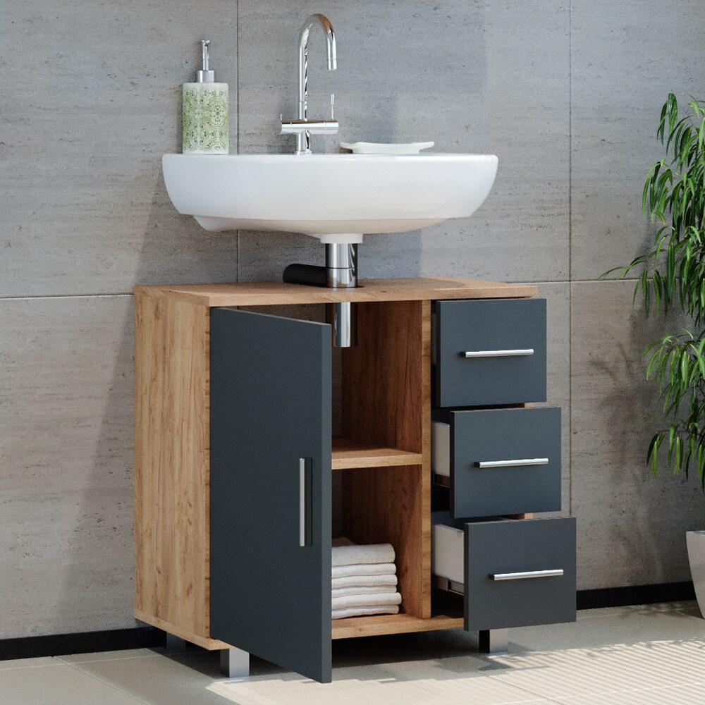 Vicco Waschtischunterschrank Ilias Badschrank Badezimmerschrank Waschbeckenunterschrank Unterstellschrank Eiche Anthrazit