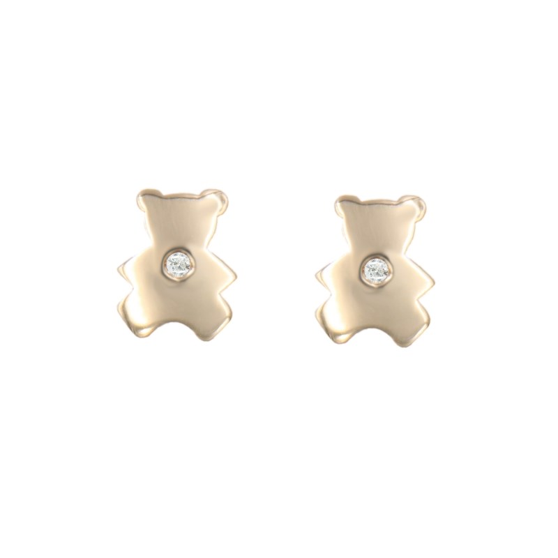 Boucles d'Oreilles Ourson - Or Jaune et Diamant - Enfant