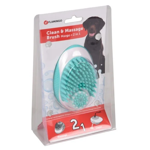 Escova de limpeza e massagem para cães Flamingo