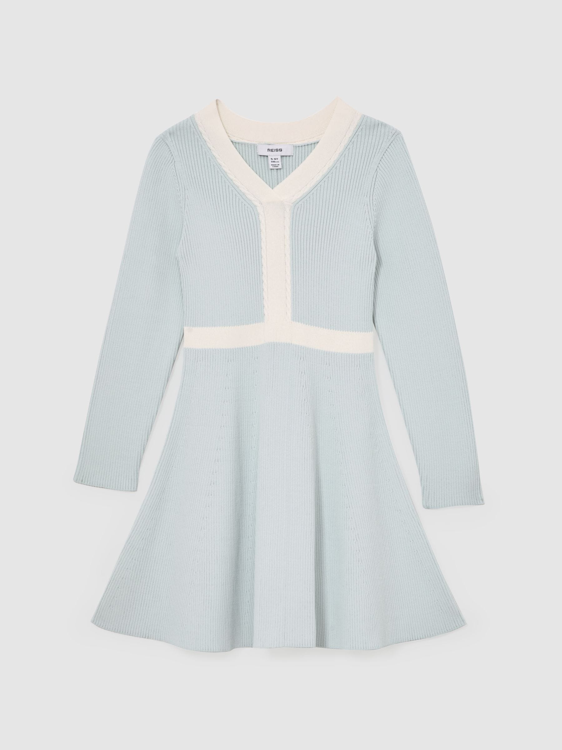 Lichtblauw - Reiss Alma Craft-Stitch Rib-Knit Dress