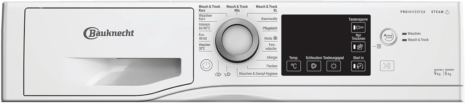 Bauknecht WADR ACTIVE 9614 D Waschtrockner, 9 kg Waschen, 6 kg Trocknen, Active Care Wash & Dry Technologie, Anti-Allergie-Programm, Wolle-Programm, Nachlegefunktion, Dynamic Inverter-Motor, Weiß