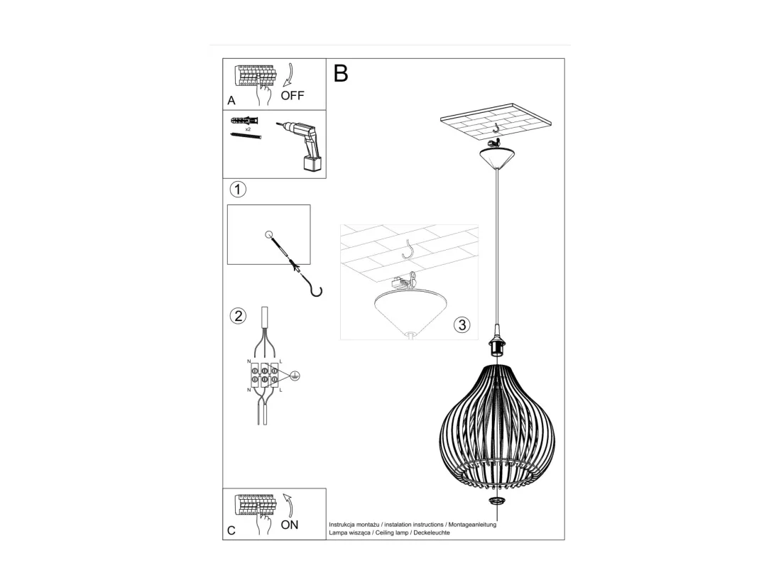Sollux APRILLA Lampe à Suspension Wire Frame Bois Naturel E27