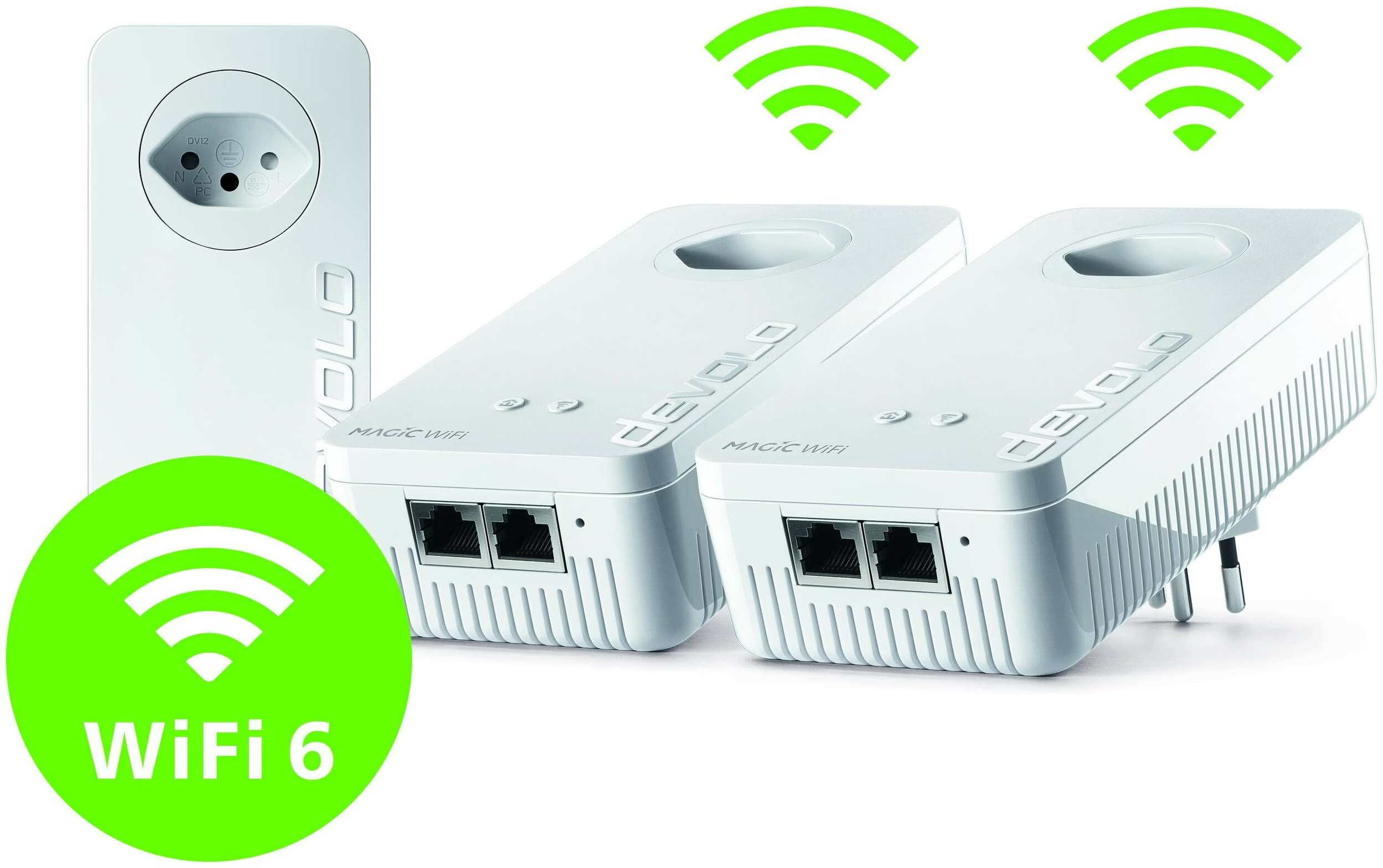 (3-tlg. Set) (2400Mbit/s) Magic 2 WiFi 6 next Multiroom Kit 2x WLAN Powerline Adapter mit RJ45   1x Magic LAN Adapter (7198) - Weiss