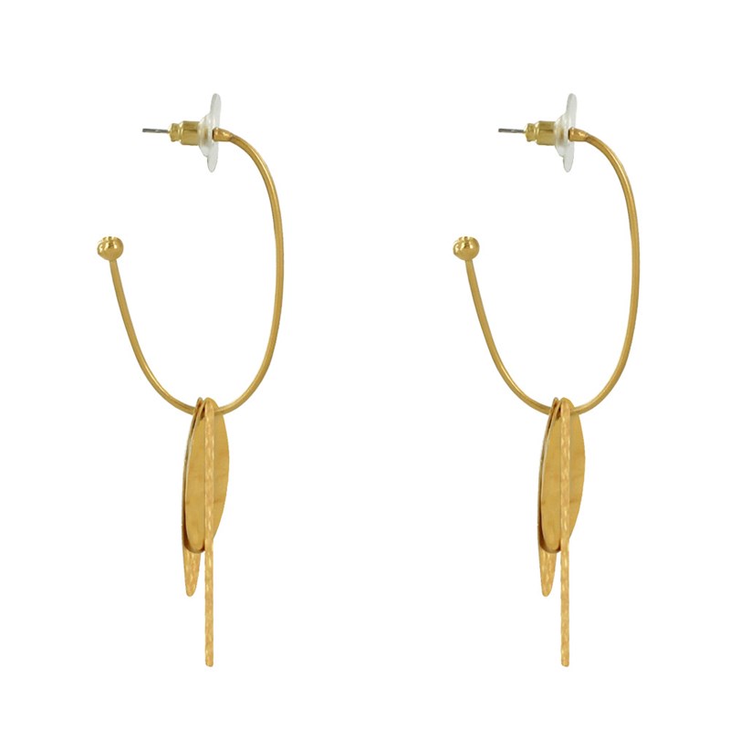 Boucles d'Oreilles Laiton Doré Demi Créole Baguette Pastille et Demi Lune