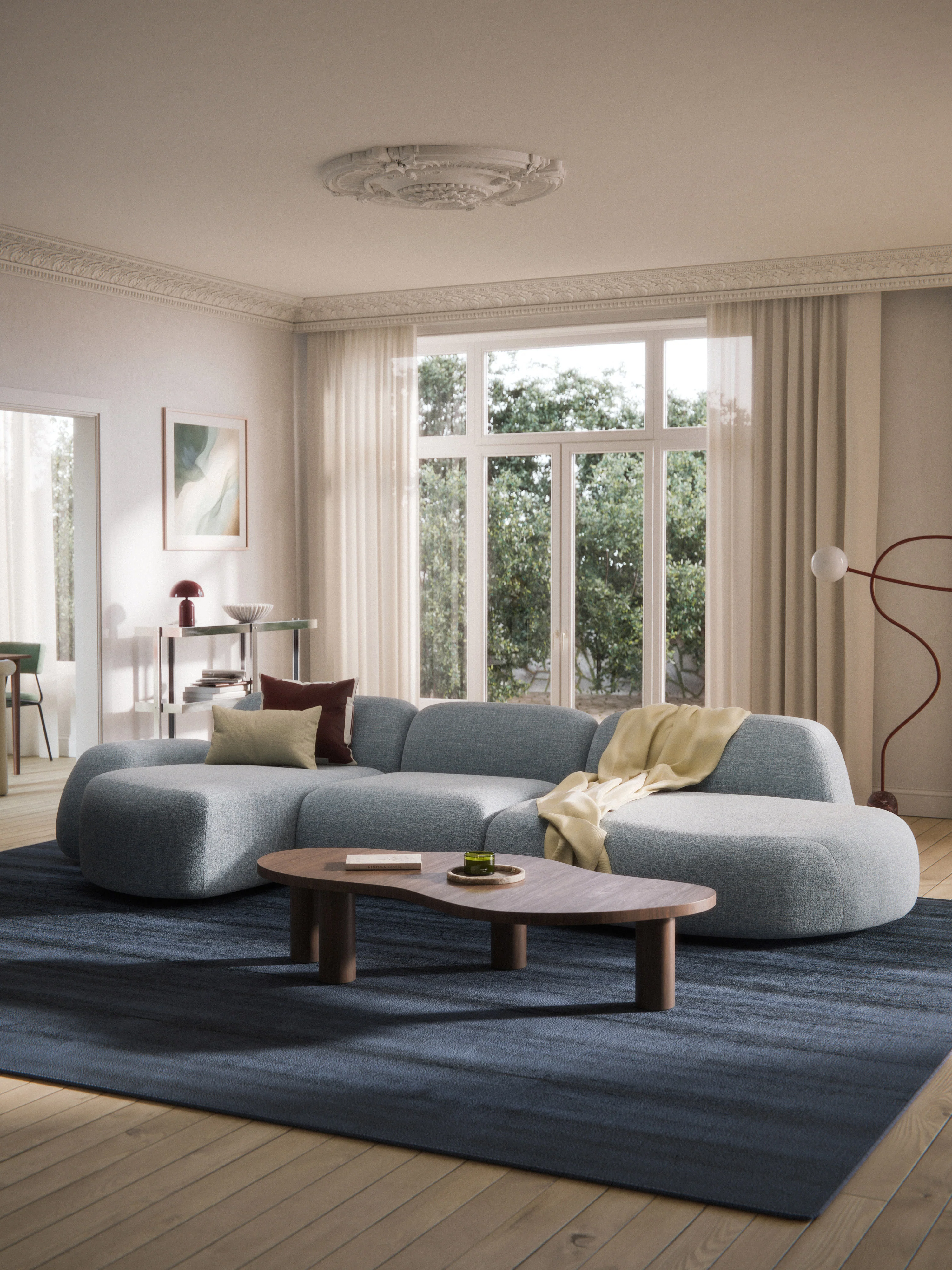 Modulaire bouclé hoekbank Wolke (4-zits) met chaise longue