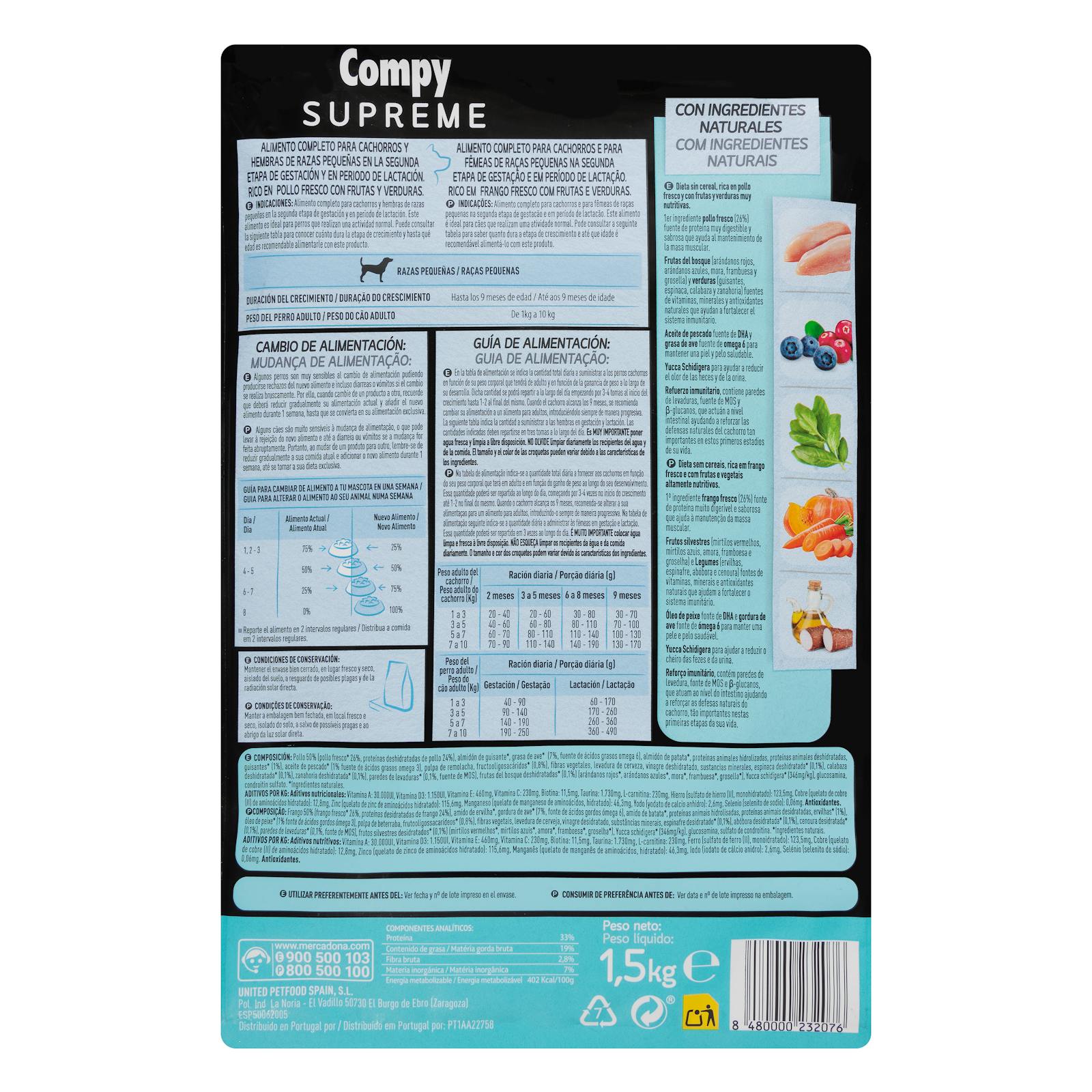 Croquettes pour chiens junior Supreme Compy au poulet frais, fruits et légumes