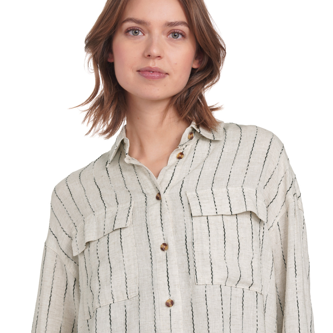 Gina Collection Damen Leinen-Bluse mit Streifen creme