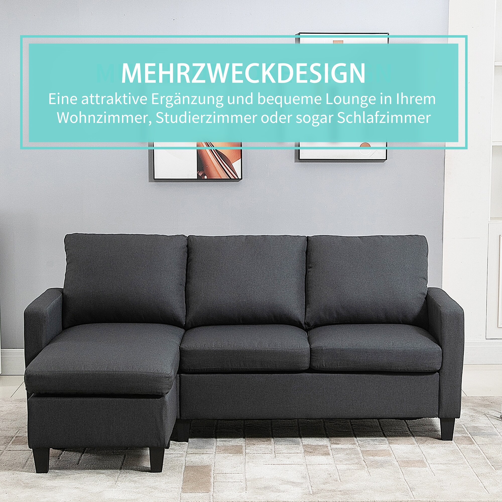 HOMCOM 3-Sitzer-Sofa mit zwei Liegesesseln und einer Chaiselounge 197 x 139 x 91 cm (BxTxH)