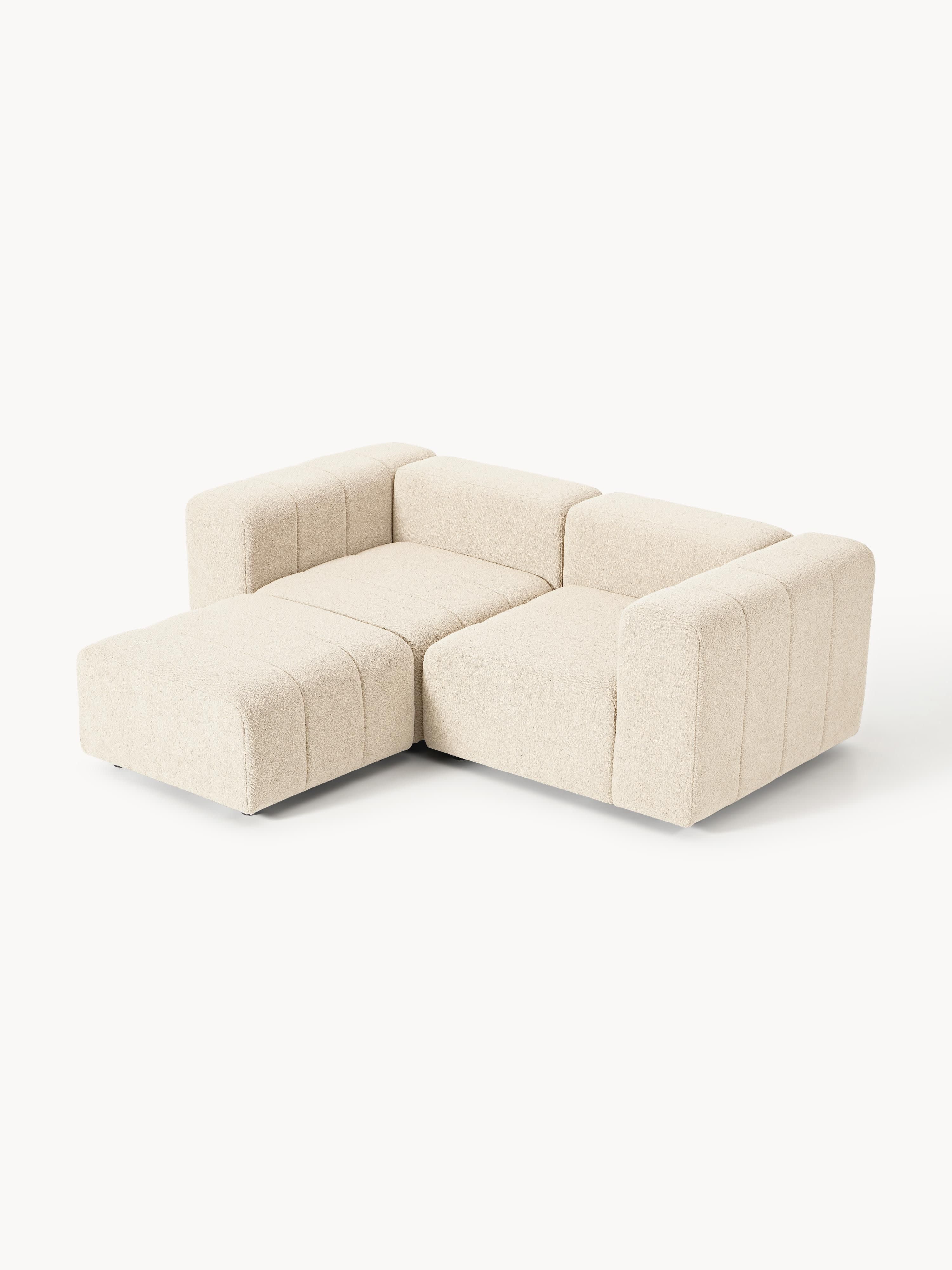 Modulaire bouclé bank Lena (3-zits) met poef (links/rechts)