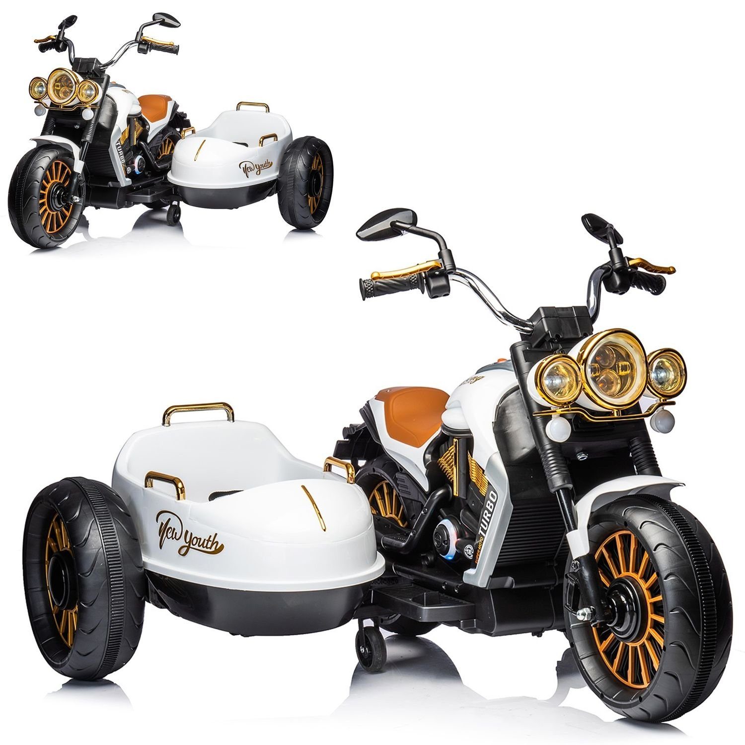 Motocicleta elétrica infantil Chipolino DUO, capacidade de carga 50 kg, TRON, sidecar, função de música, para 2 crianças.