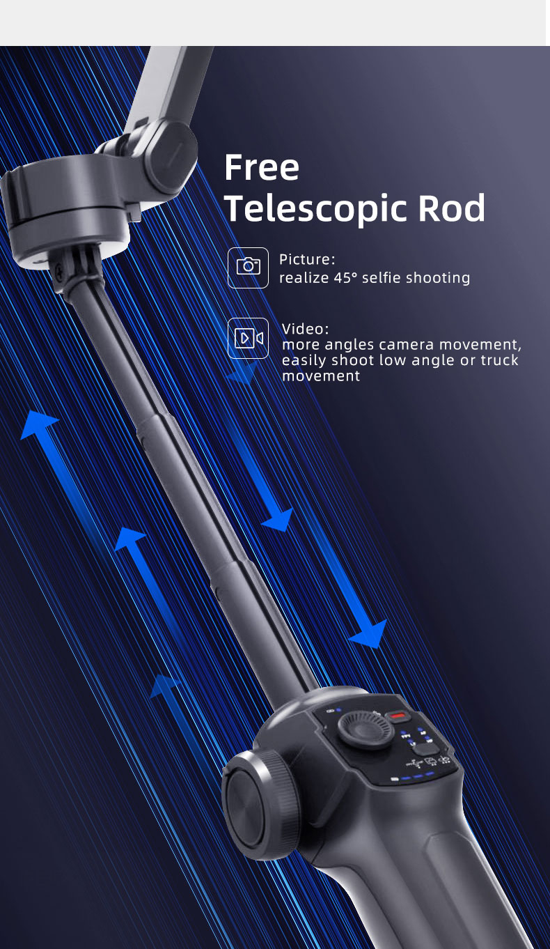 Faltbare Gimbal 3-Achsen Stabilisator Stativ Halterung mit Tripod / Verlängerungsarm bis 17cm für Smartphones - Schwarz