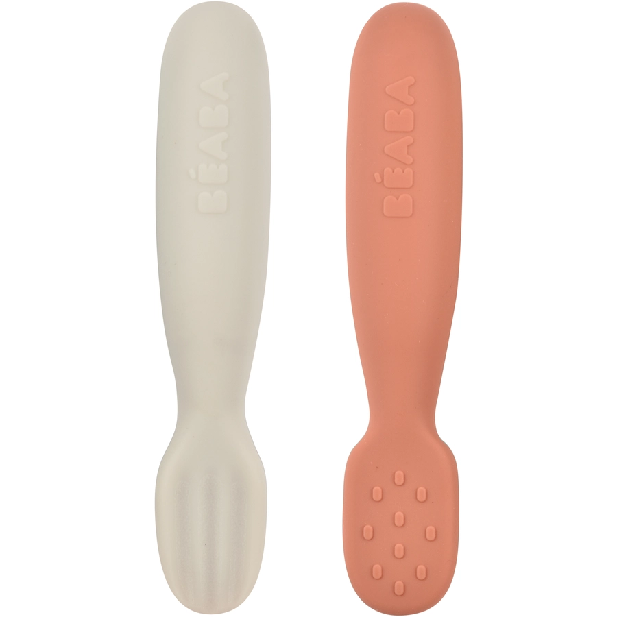 BEABA® Lernlöffel 2er Set aus Silikon terracottavelvet grau