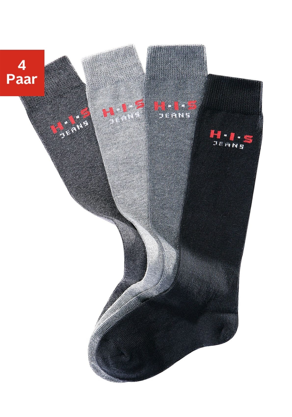 H.I.S Kniestrümpfe Packung, 4 Paar tlg. mit verstärkten Belastungszonen
